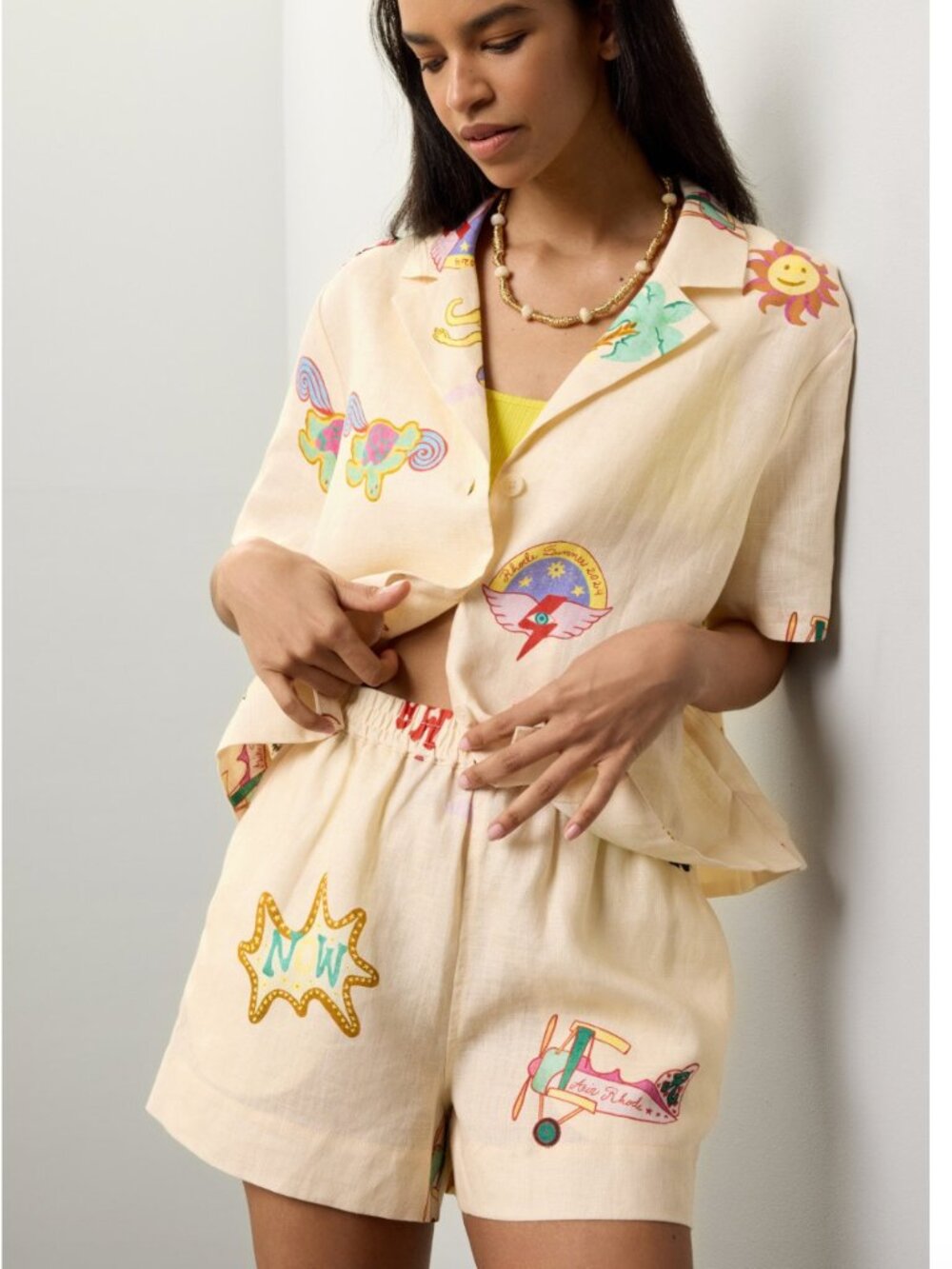 RHODE Audrina Short Light Beige Embroidered Linen